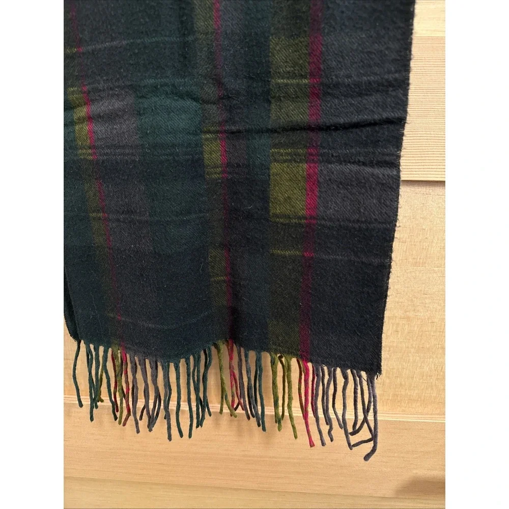 Dark Green Scarf Wool Green Pink Plaid 11